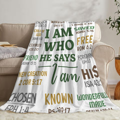 I Am Who He Says I Am Christian Scripture Blanket – Inspirational Bible Verse Faith Gift