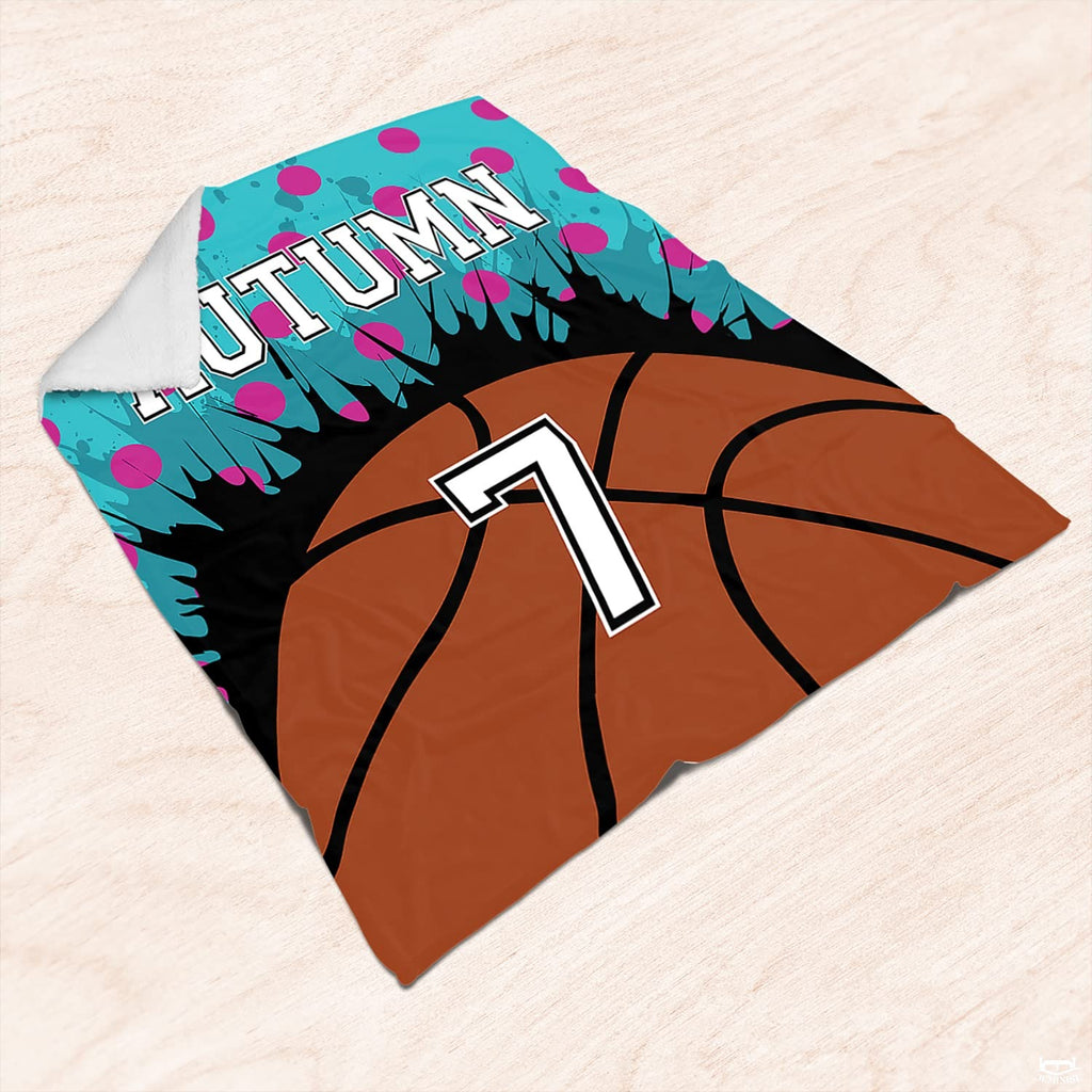 Personalized Basketball Splattered Background Blanket with Name and Number