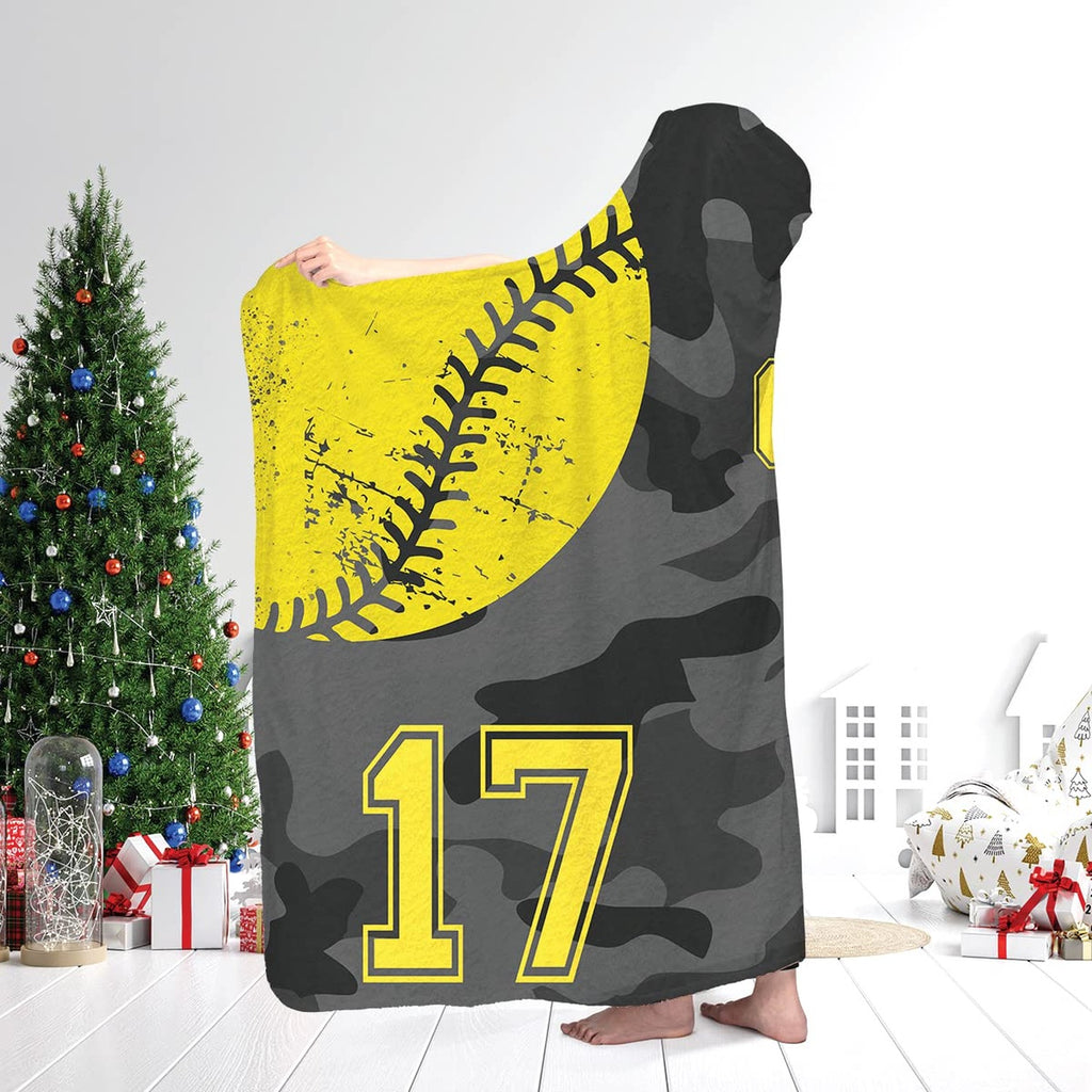 Camo softball varsity sports throw blanket view 2 styled in modern holiday decorated living room
