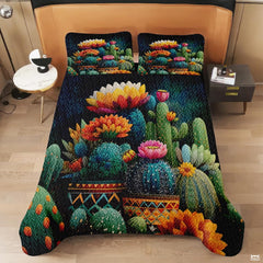Personalized Vibrant Cactus and Desert Flowers Quilt Set