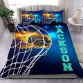 Fire and ice hockey puck sports bedding set featuring dynamic puck graphics, roaring flames, and cyan ice