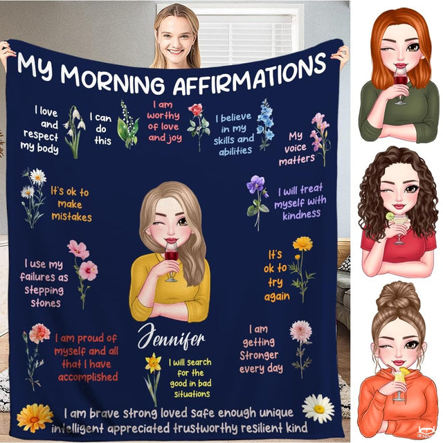 Personalized Morning Affirmations Floral Blanket, Lightweight