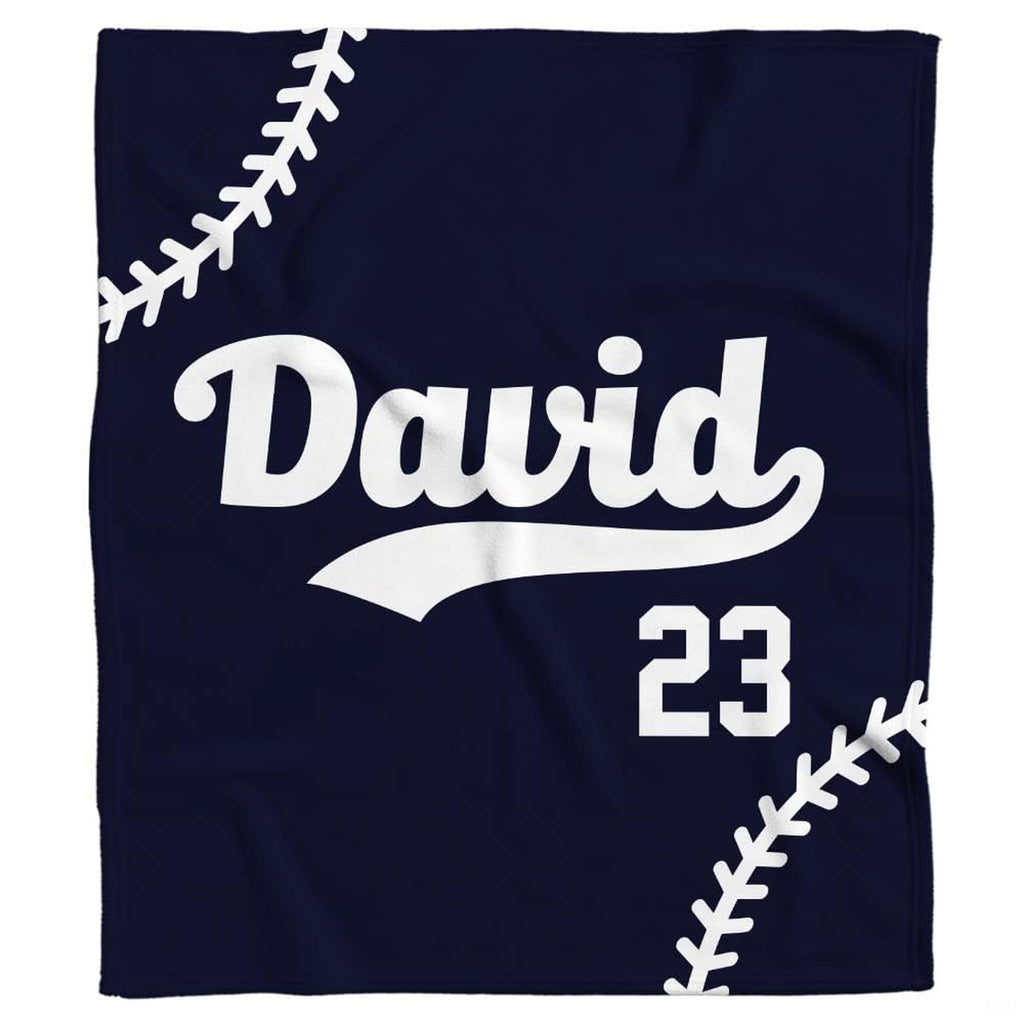 Vintage baseball athletic numerals and typography over navy blue backdrop with curved seam accents.