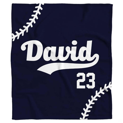 Vintage baseball athletic numerals and typography over navy blue backdrop with curved seam accents.