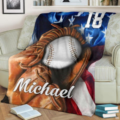 Baseball glove patriotic american flag blanket in park outdoors