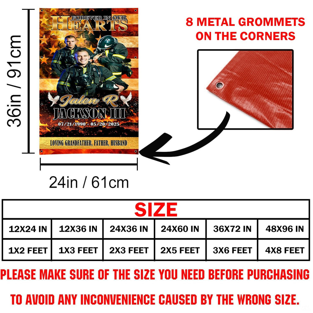 Dimension reference diagram illustrating multiple grave blanket sizes and corner metal grommets