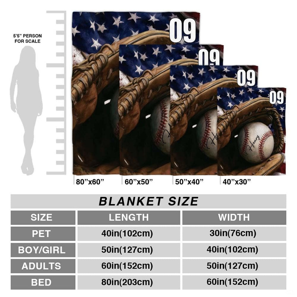 Patriotic baseball glove flag throw blanket view 4 highlighting fielding glove artwork and sports room styling