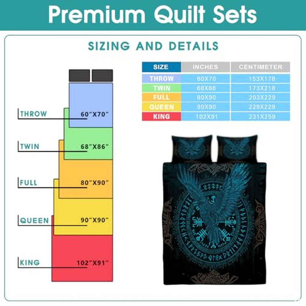 Viking Raven Quilt Bed Set – Norse Mythology Celtic Tree of Life Bedding with Ravens – Viking Bedspread Comforter Set for Men & Women, Nordic Symbol Quilt, Twin/Queen/King Sizes (Color 5)