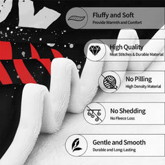 Feature graphic outlining print clarity, durable finish, and colorfast tones of motivational softball throw blanket