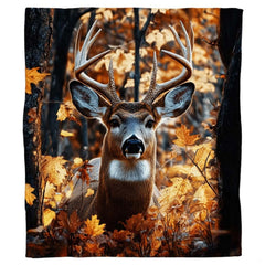Majestic antlered deer surrounded by amber fall foliage in a nature-inspired bedroom set.
