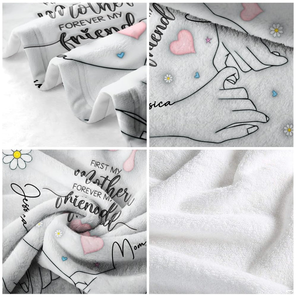 Minimalist mother and daughter pinky promise line art with daisies and pink hearts, view 6.