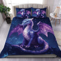 Purple galaxy dragon bedding in a bright bedroom
