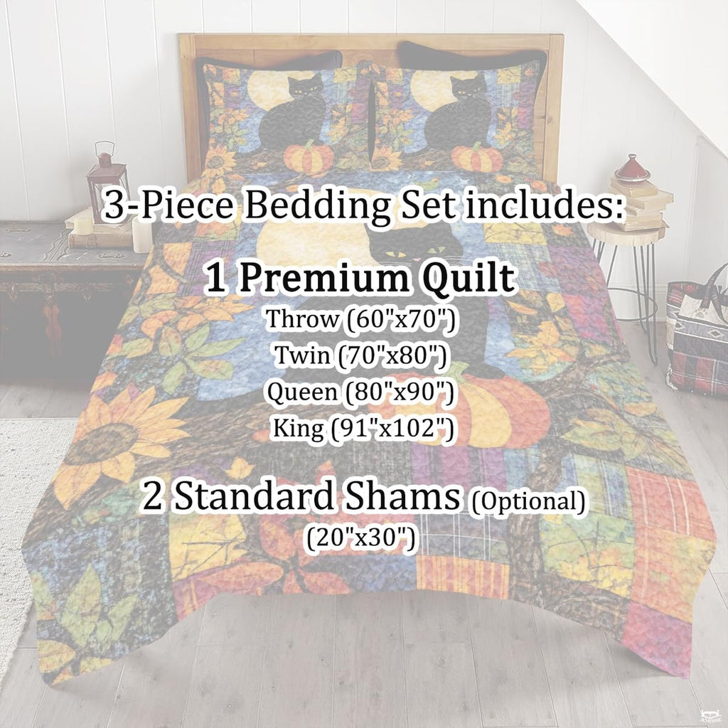 Corner fold view of autumn bedding highlighting vibrant tartan printing, sunflower accents, and rich colors