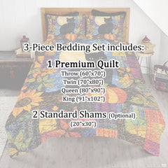 Corner fold view of autumn bedding highlighting vibrant tartan printing, sunflower accents, and rich colors