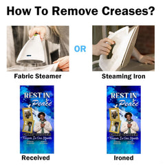 Before-and-after demonstration showing the smooth finish of the blue celestial tribute blanket.