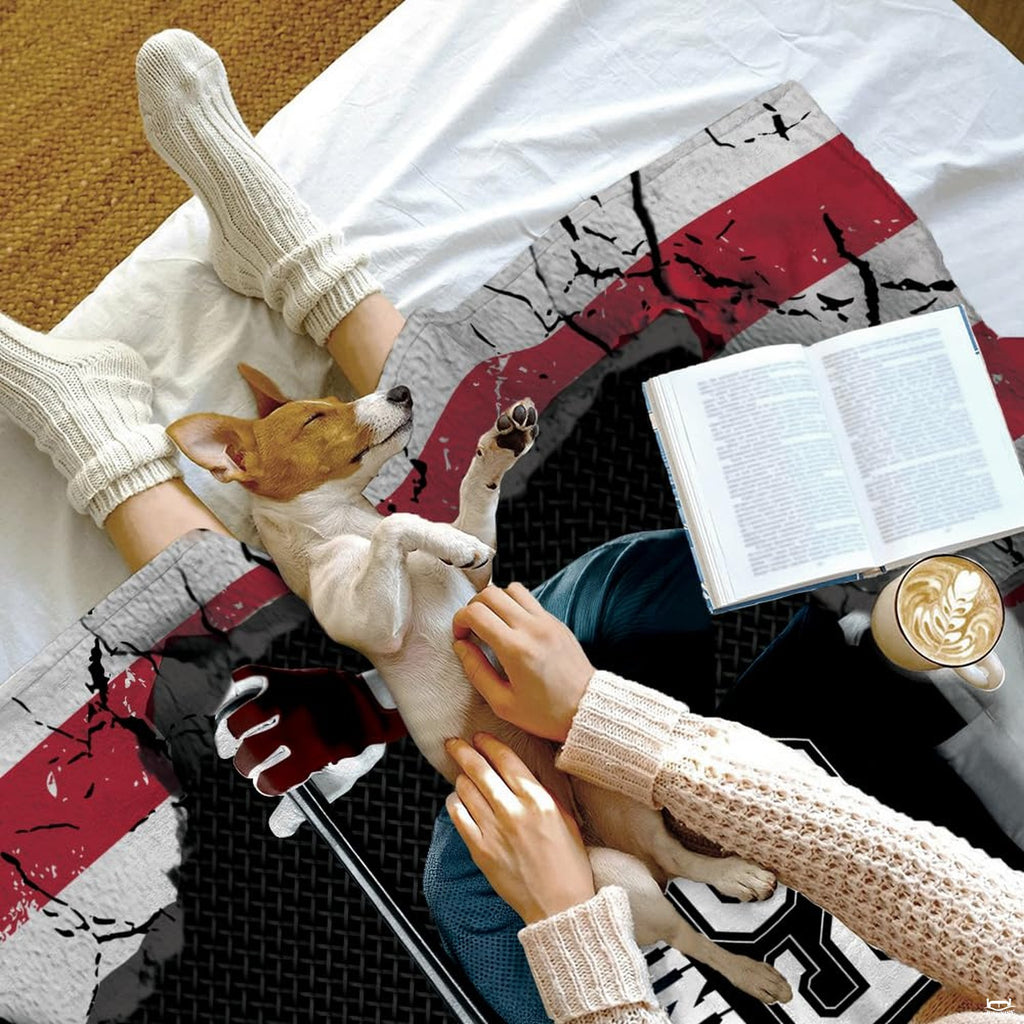 Side perspective of patriotic american flag baseball art decorating home bedroom bedding.