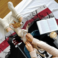Side perspective of patriotic american flag baseball art decorating home bedroom bedding.