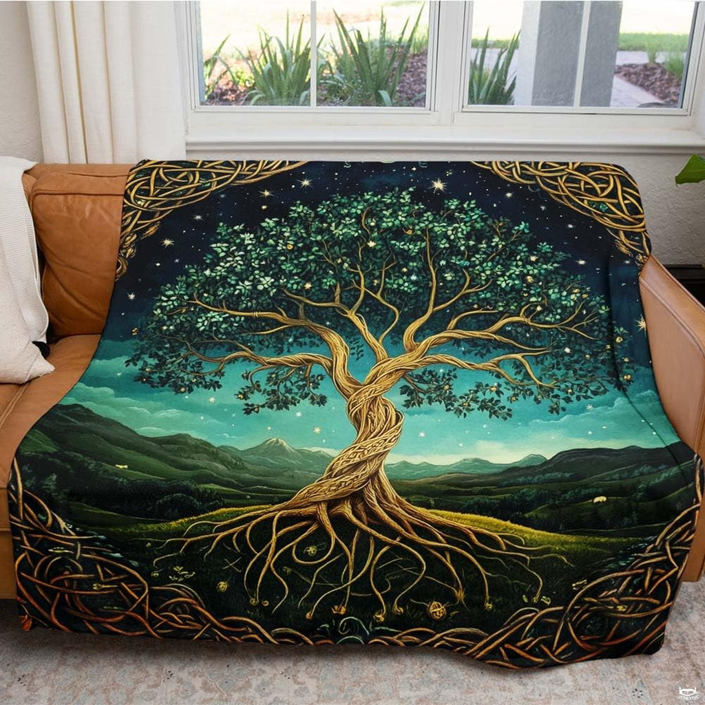 Celtic tree of life Yggdrasil knotwork fantasy blanket showing artwork view 5