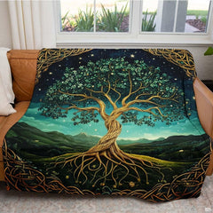Celtic tree of life Yggdrasil knotwork fantasy blanket showing artwork view 5