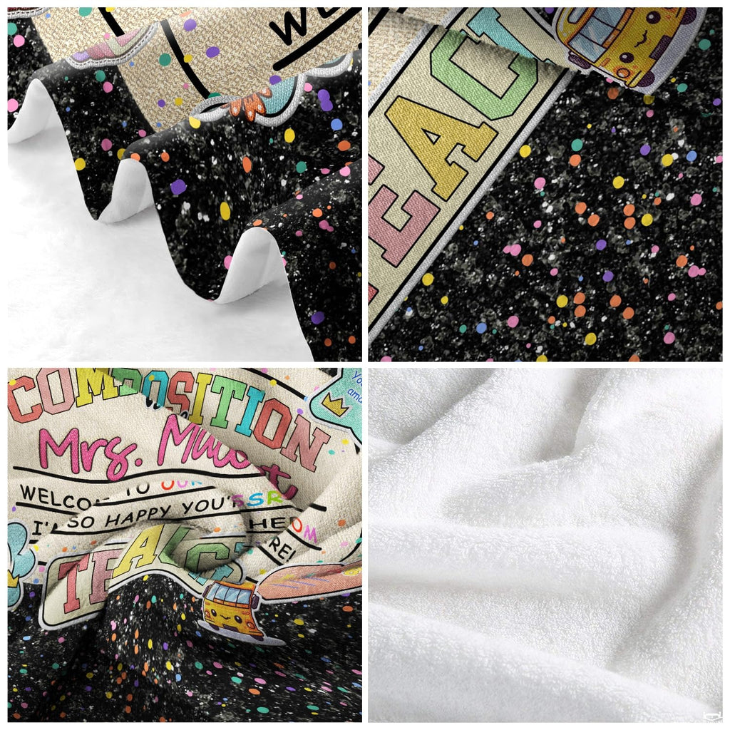 Playful bedroom display showcasing old school bedding sets with classroom motifs.