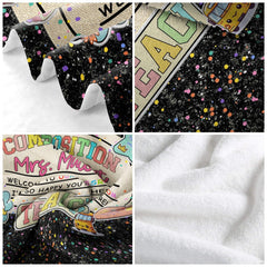 Playful bedroom display showcasing old school bedding sets with classroom motifs.