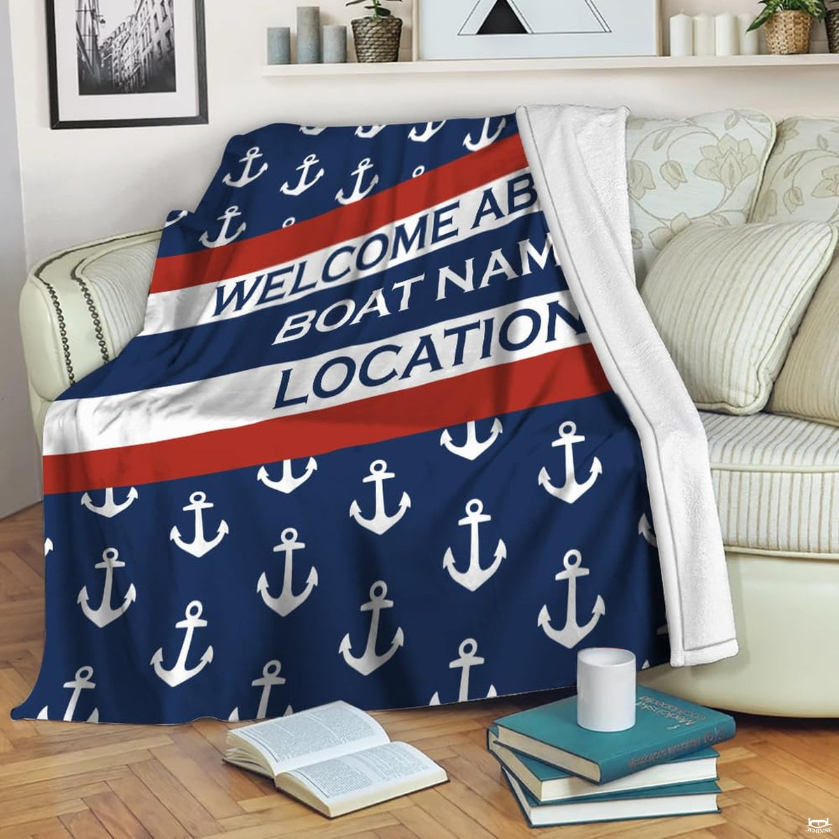 Close up view of repeating white anchor illustrations representing nautical anchor meaning against navy blue.