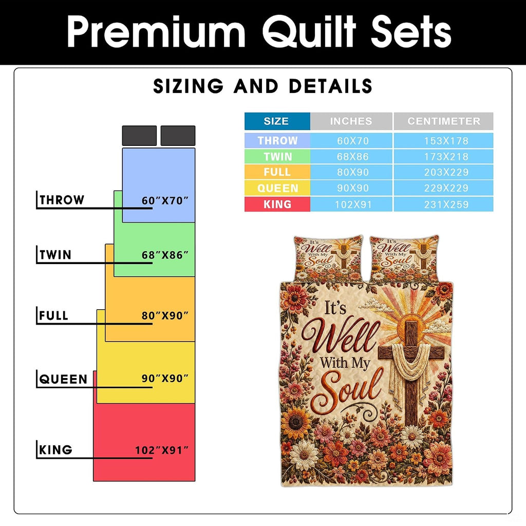 Bedroom decor styling with a rustic cross and golden sunburst floral bedding set