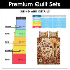 Bedroom decor styling with a rustic cross and golden sunburst floral bedding set