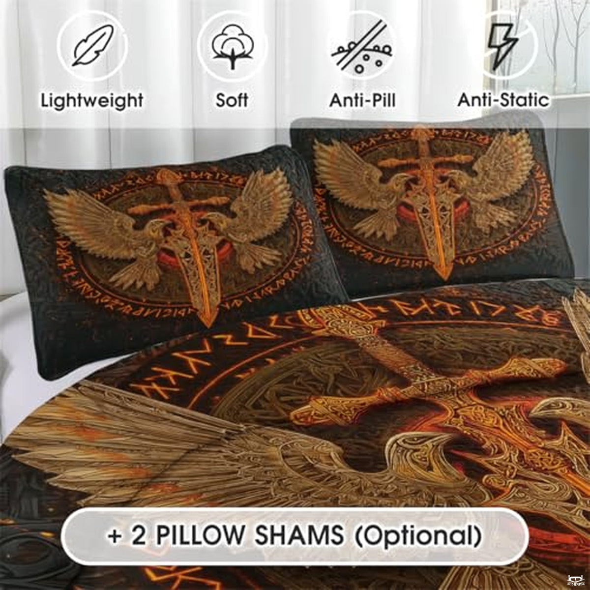 Viking Raven Quilt Bed Set – Norse Mythology Celtic Tree of Life Bedding with Ravens – Viking Bedspread Comforter Set for Men & Women, Nordic Symbol Quilt, Twin/Queen/King Sizes (Color 12)