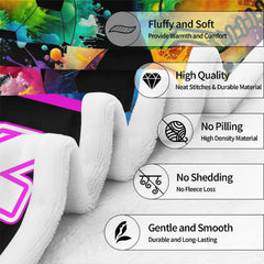 Close view of rainbow watercolor splatter soccer ball and cleat graphic