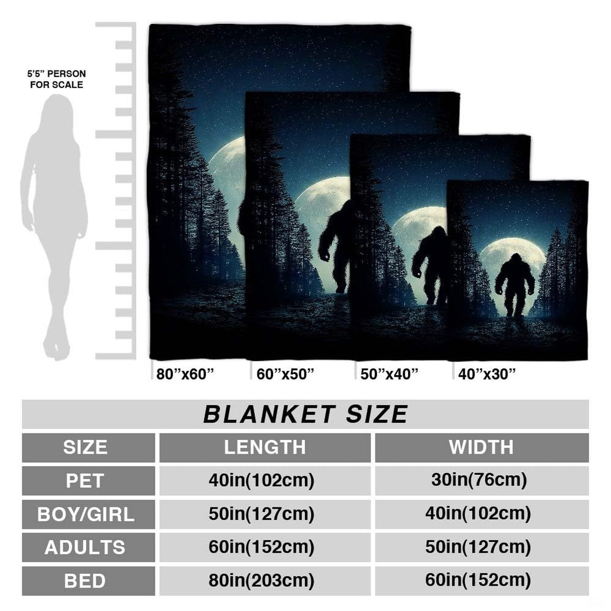 Bigfoot full moon throw blanket styled across a couch in a rustic living room.