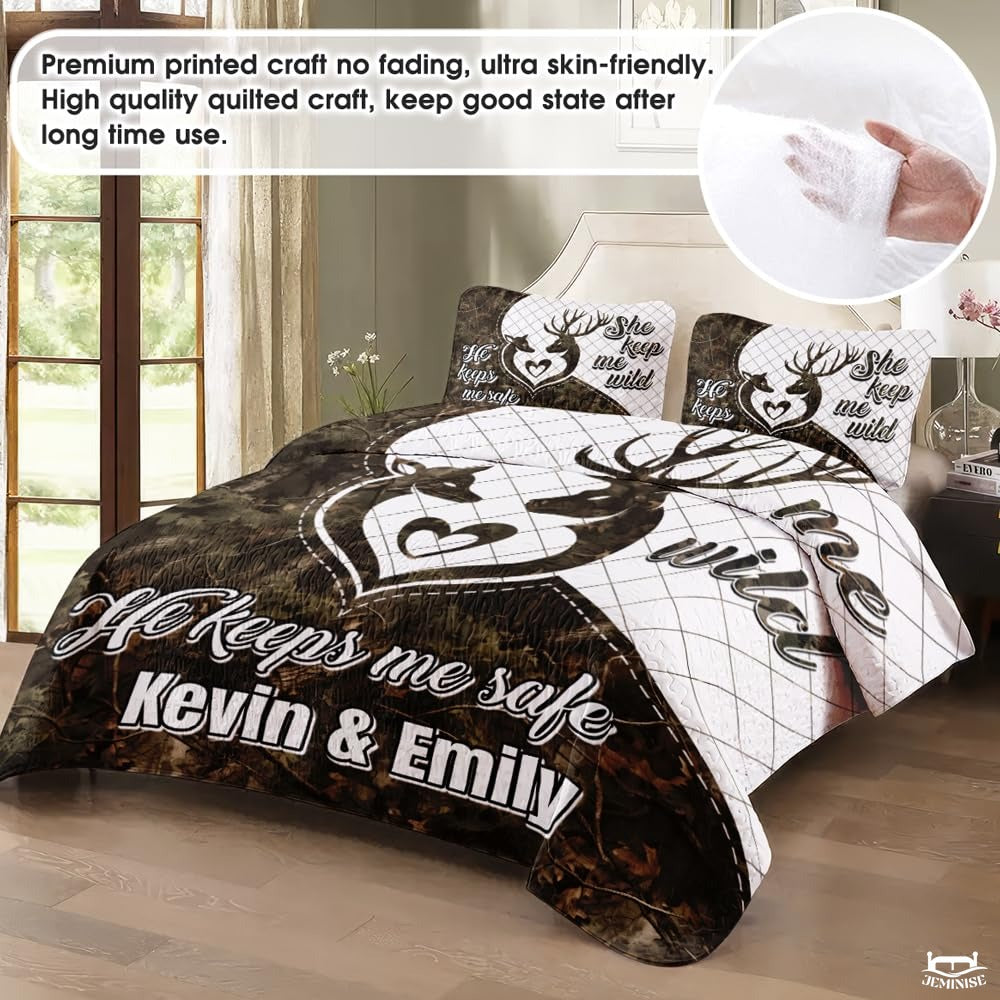 Personalized Deer Silhouettes Forming Heart Outline Comforter