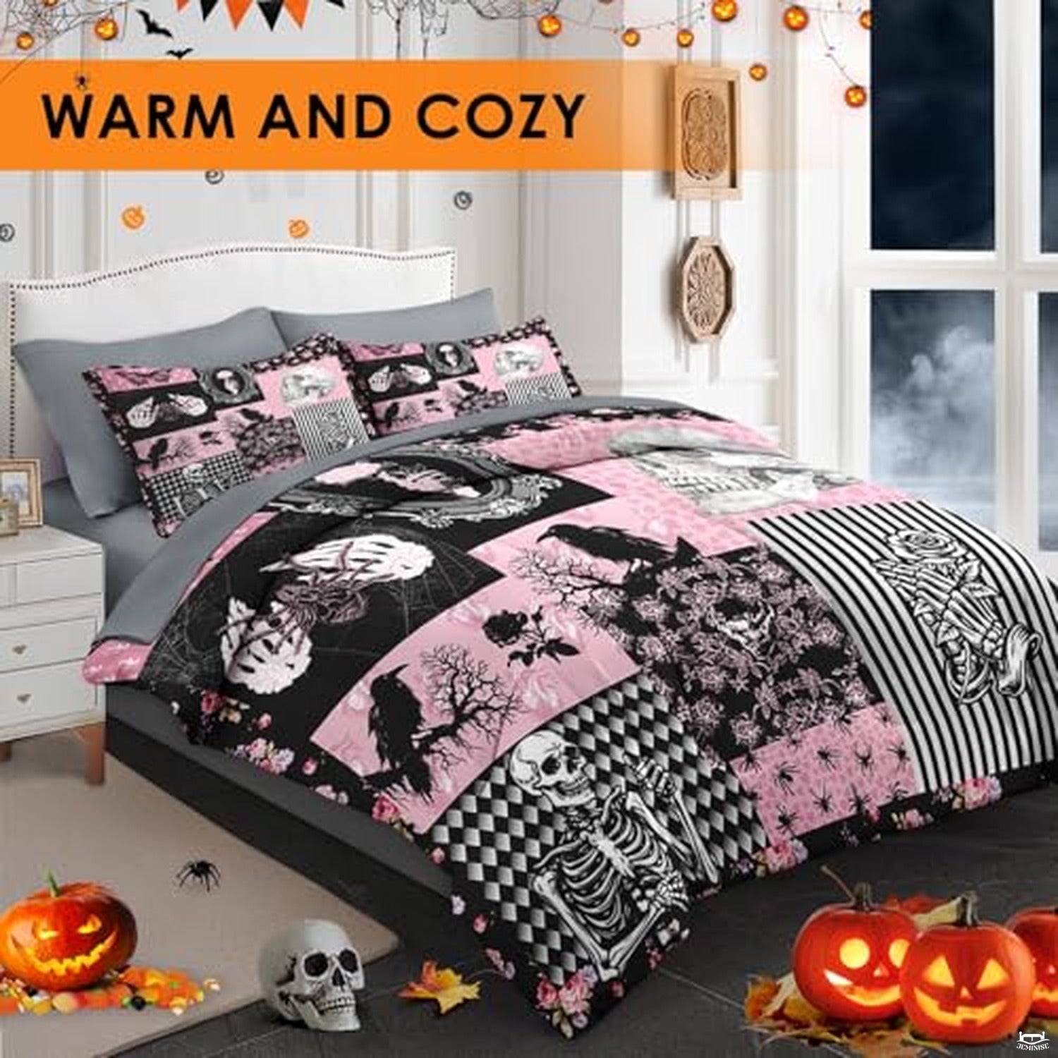Pamnest Twin Halloween Comforter Set with Sheets, 5 Pieces Pink Bedding