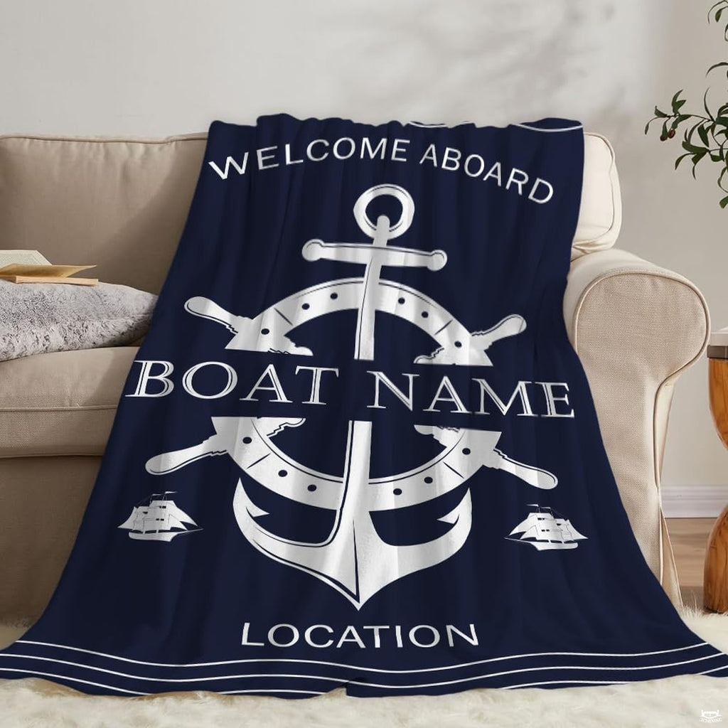 Nautical ship wheel and anchor maritime illustration on deep navy, view 2.