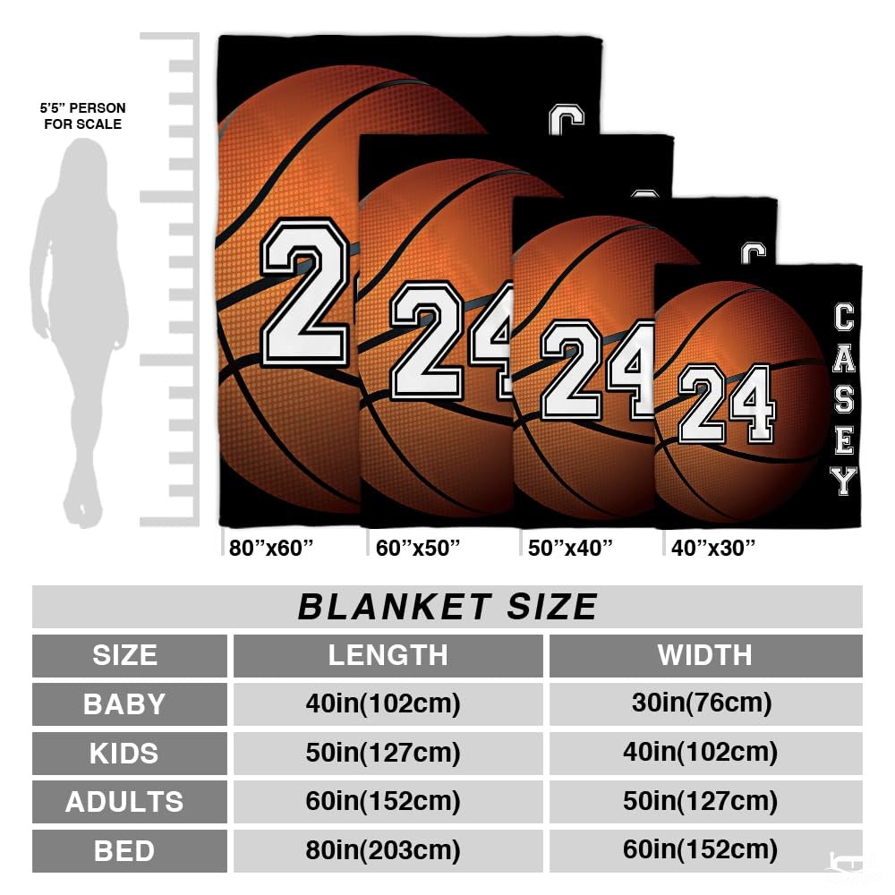 Personalized Basketball Close Up with Number Blanket with Name and Number