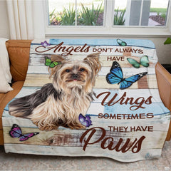 Full flat overhead view showing the complete Yorkshire Terrier and butterfly collage on shiplap.