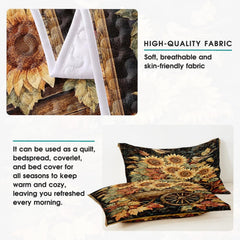 High-angle view of autumn leaf bedding set showcasing balanced geometric patchwork tiles and foliage motifs across bed.