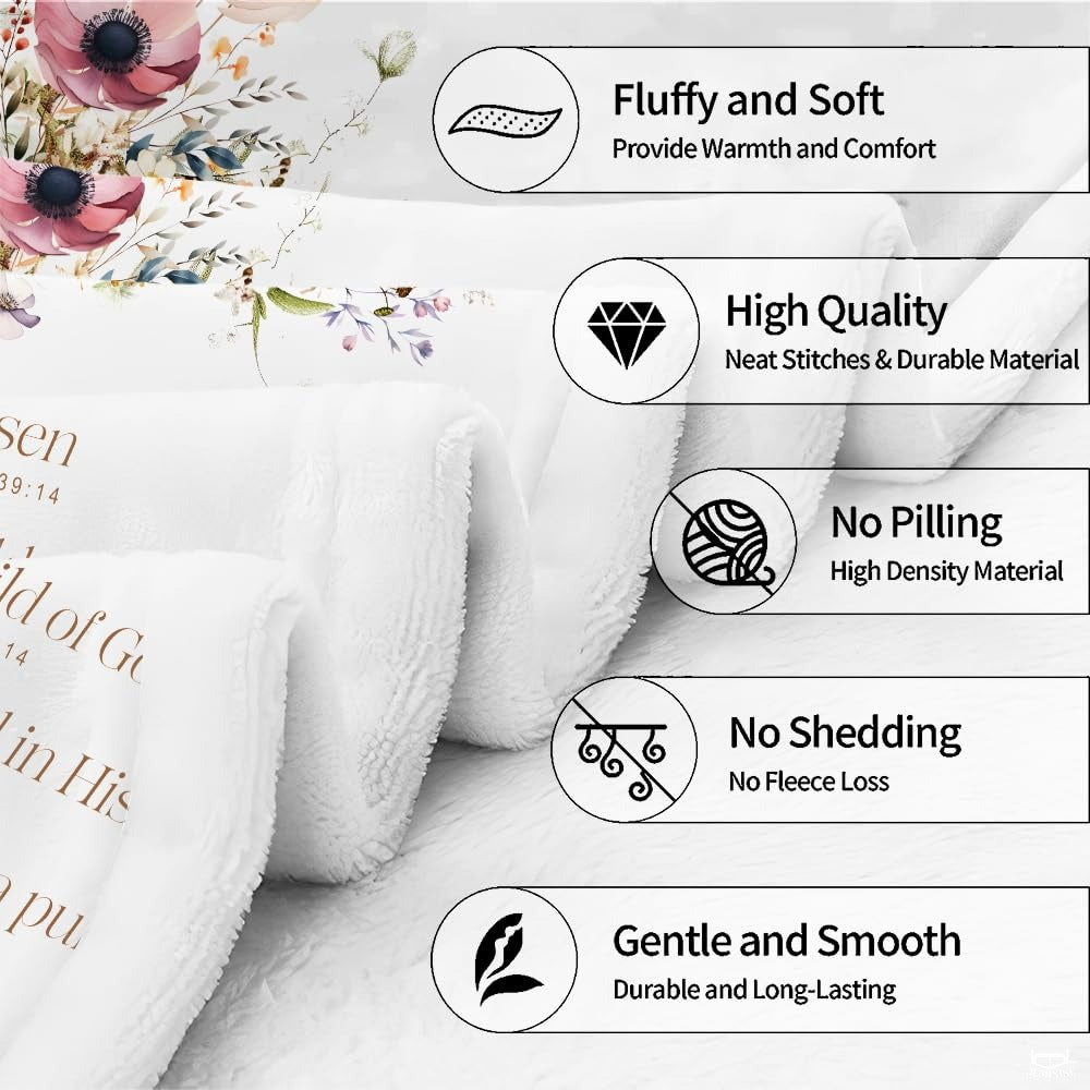 Personalized Floral Cross Christian Affirmation Blanket, Lightweight