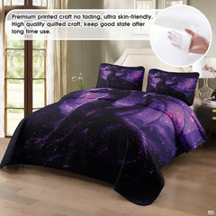 Bedroom view of black dragon with luminous violet wings