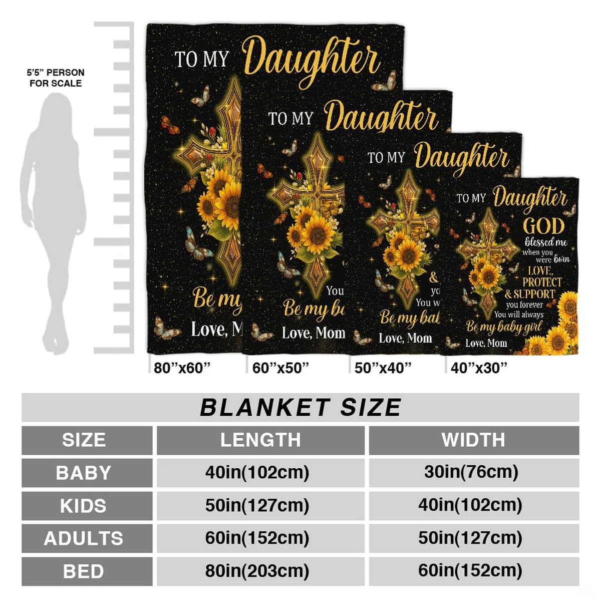 Side angle view highlighting dramatic black and luminous gold contrast of the faith blanket