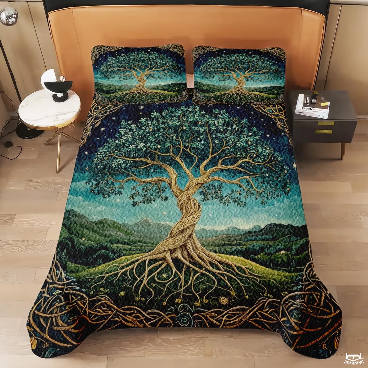 Celtic and Fantasy Quilt Set with Twisting Tree Trunk And Exposed Roots