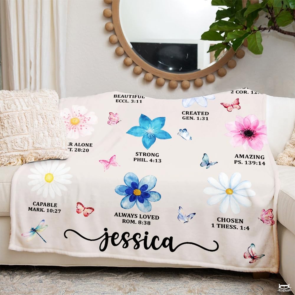 Custom Inspirational Bible Verse Floral Blanket