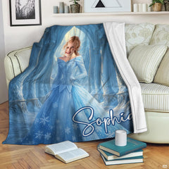 Ice palace princess graphic blanket folded neatly in bedroom space