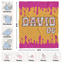 Close-up graphic of baseball seam textures bordered by vivid pink dessert glaze.