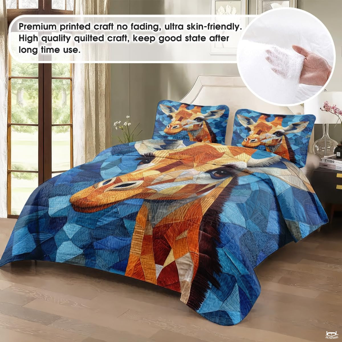 Giraffe Patchwork Style Printed Quilt, Animal Patchwork Bedding - Farmhouse Quilt Set, Premium Pattern Printed Quilts Giraffe Bedspread, Giraffe Bedding Set