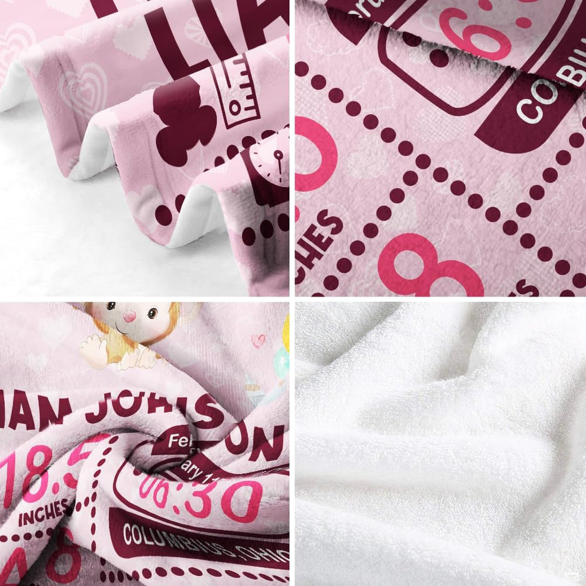 Overhead lifestyle display showing the pink baby monkey milestone blanket styled in a nursery interior.