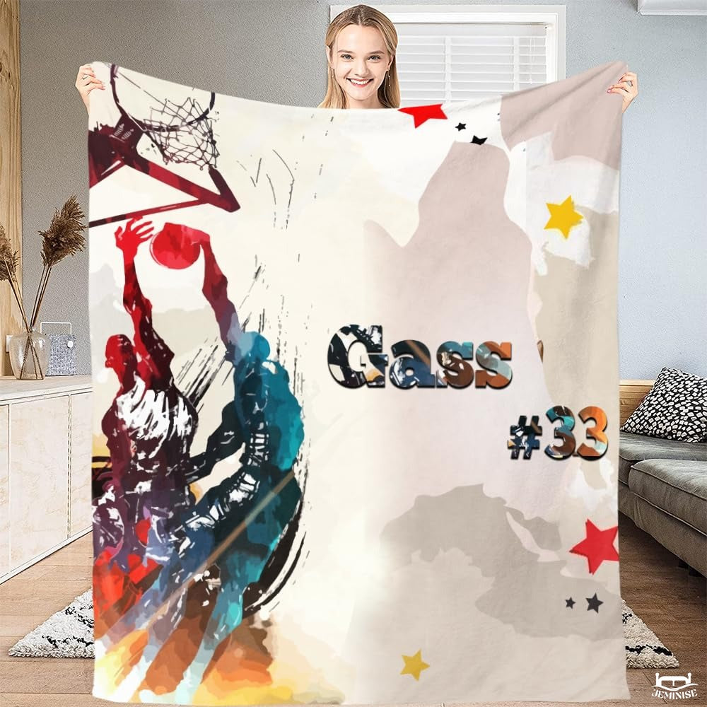 Personalized Watercolor Basketball Players Dunking Blanket