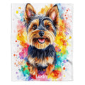 Yorkie pet lover bedding set featuring watercolor dog portrait with rainbow paint splatters.
