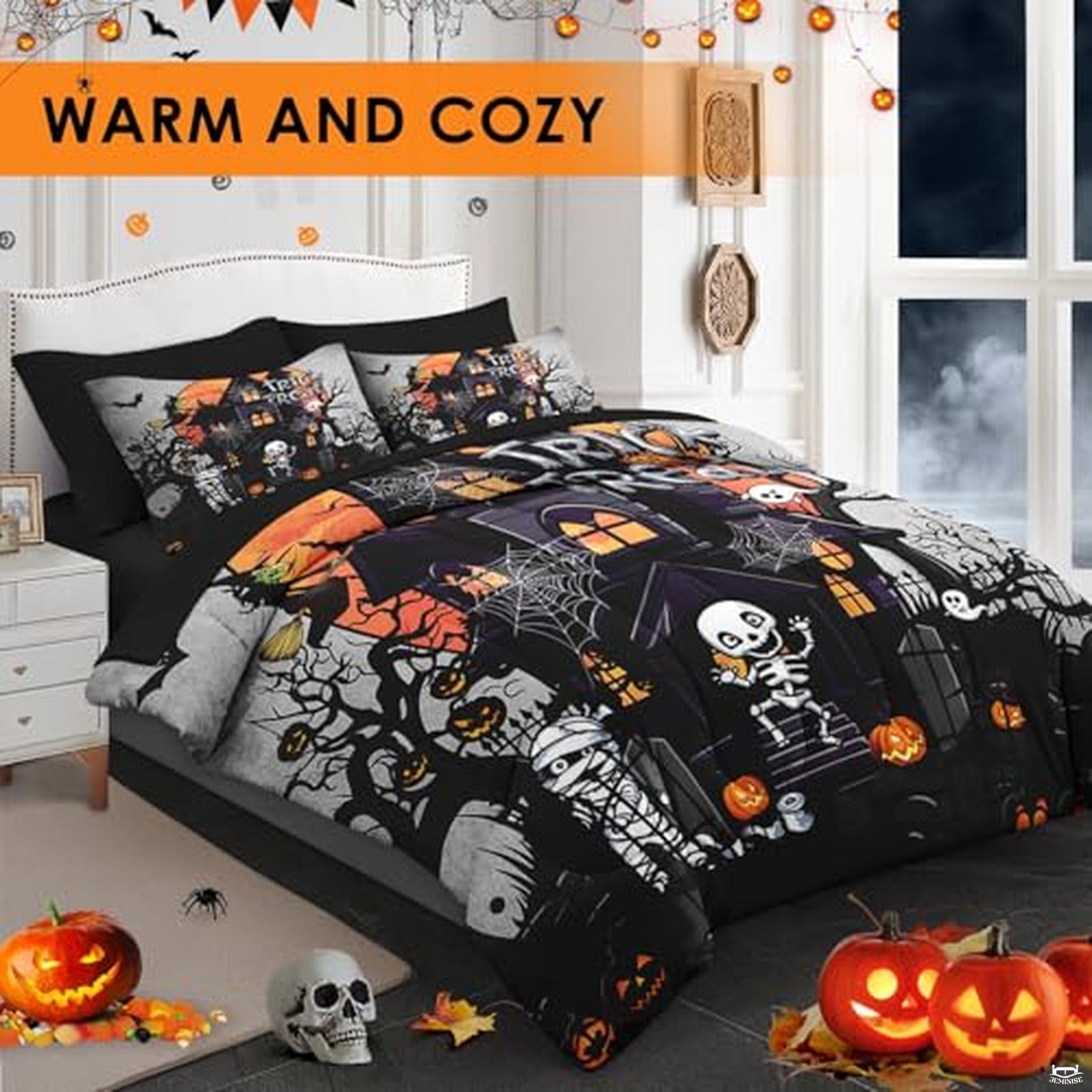 Pamnest Twin Halloween Comforter Set with Sheets, 5 Pieces Castle Bedding