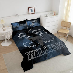 Corner fold view of baseball bedding highlighting atmospheric smoke printing against deep midnight background